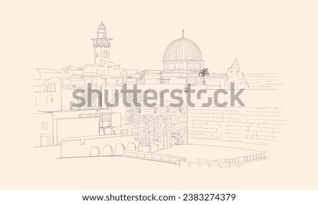 jerusalem old cityscape hand drawn illustration