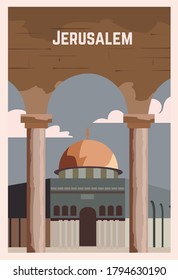 Jerusalem retro poster. Jerusalem landscape vector illustration.