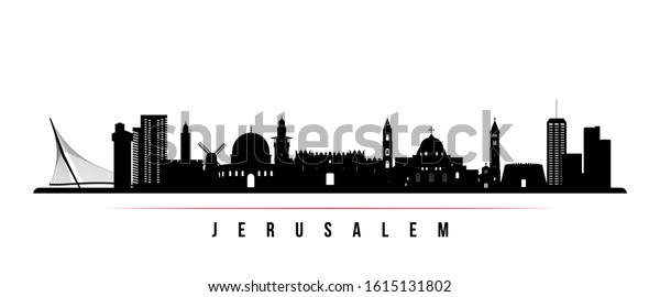 Jerusalem skyline horizontal banner. Black and white silhouette of Jerusalem, Israel. Vector template for your design. 