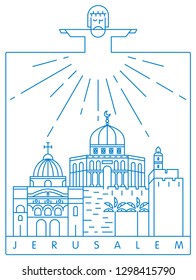 Jerusalem skyline and Jesus vector illustration and typography design