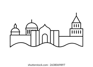 Jerusalem skyline line drawing cityscape illustration