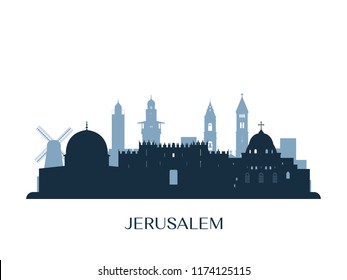 Jerusalem skyline, monochrome silhouette. Vector illustration.