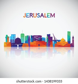 Jerusalem skyline silhouette in colorful geometric style. Symbol for your design. Vector illustration.