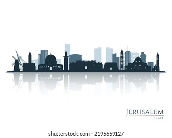 Jerusalem skyline silhouette with reflection. Landscape Jerusalem, Israel. Vector illustration.