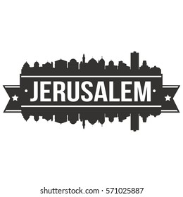 Jerusalem Skyline Stamp Silhouette Vector City Design Art Landmark Israel.