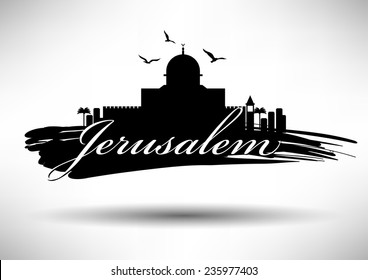 Jerusalem Skyline with Typography Design