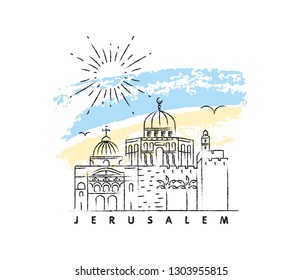 Jerusalem symbols vector illustration and typography design