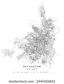 Jerusalem,Israel Urban detail Streets Roads Map  ,vector element template image for marketing ,digital product ,wall art and poster prints.