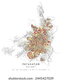 Jerusalem,Israel Urban detail Streets Roads Map  ,vector element template image for marketing ,digital product ,wall art and poster prints.