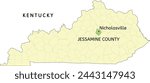 Jessamine County and city of Nicholasville location on Kentucky state map