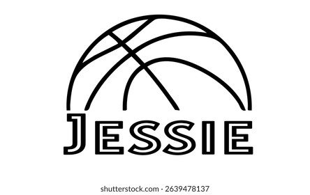 Jessie – first name in sporty style with a stylized basketball sketch. Black vector graphic, ideal for banners, cards, sweatshirts, prints, Cricut, Silhouette and sublimation projects.