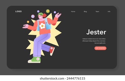 Jester Archetype illustration. A playful character juggling balls, embodying humor and joy. Colorful and lively vector portrayal.