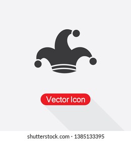 Jester Cap Icon, Jocker Hat Icon Vector Illustration In Flat Style Eps10