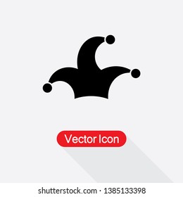 Jester Cap Icon, Jocker Hat Icon Vector Illustration In Flat Style Eps10