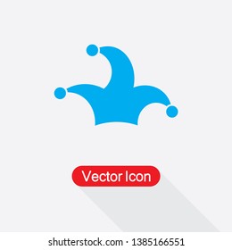 Jester Cap Icon, Jocker Hat Icon Vector Illustration In Flat Style Eps10