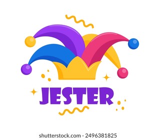 Jester fool hat icon. Flat illustration of circus jester fool hat. Humor and tomfoolery for comedy performance. Vector