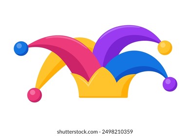 Jester fool hat icon. Flat illustration of circus jester fool hat. Humor and tomfoolery for comedy performance. Vector