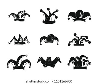 Jester fools hat icons set. Simple illustration of 9 Jester fools hat vector icons for web