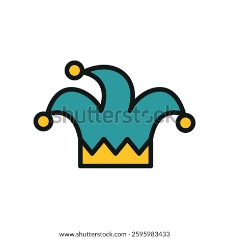 Jester hat April Fool's Day icon symbolizes humor and mischief, perfect for prank-themed designs, festive celebrations, and playful illustrations.