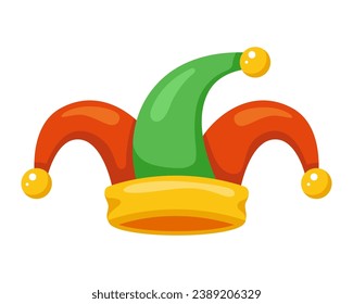 sombrero de bufón con campanas. ilustración vectorial plana