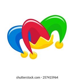 Jester hat with bells on the white background. Vector illustration.