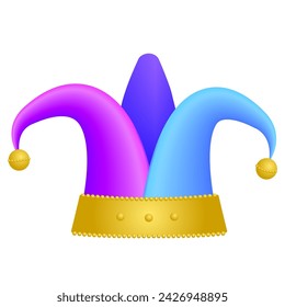 Jester hat, Cap with bells. 1 April Fools Day consept. Isolated on white illustration