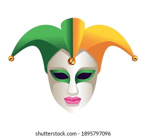 Jesterhut und Frauenmaske Mardi gras Zubehör Vektorgrafik Design