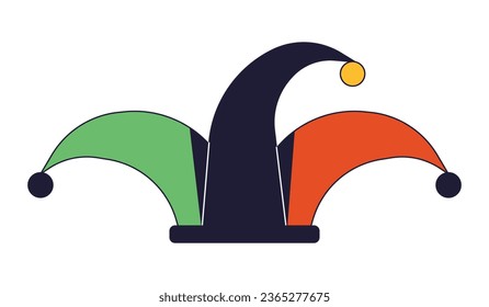 Jester hat flat line color isolated vector object. Medieval festival joker cap. Editable clip art image on white background. Simple outline cartoon spot illustration for web design