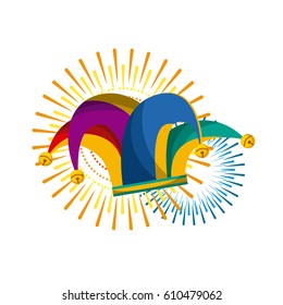 jester hat icon over white background. april fools day concept. colorful design. vector illustration