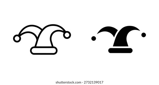 Jester Hat Icon Set. Clown cap carnival symbol in line and solid style vector illustration