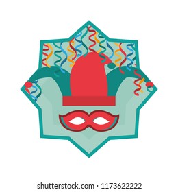jester hat with mask and cofetti inside star