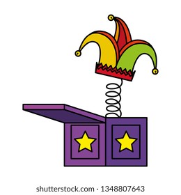 jester hat in surprise box fools day icon
