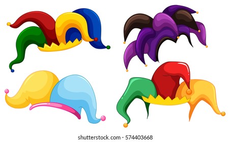 Jester hats in different colors illustration