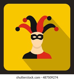Jester icon in flat style on a yellow background vector illustration