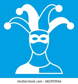 Jester icon white isolated on blue background vector illustration