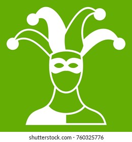 Jester icon white isolated on green background. Vector illustration