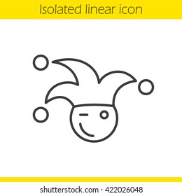 Jester Linear Icon. Winking Clown Thin Line Illustration. April Fools Day Buffoon. Contour Symbol. Vector Isolated Outline Drawing