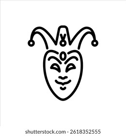 jester mask outline icon. clown mask black line illustration.