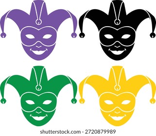 Máscara de bobo definida em cores clássicas de celebração de Mardi Gras