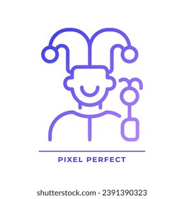 Jester pixel perfect gradient linear vector icon. Archetype. Personality trait. Psychoanalytic theory. Thin line color symbol. Modern style pictogram. Vector isolated outline drawing