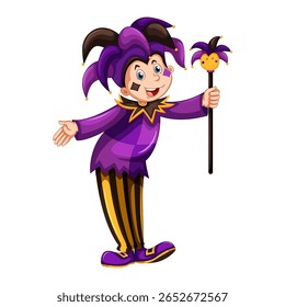 Jester with purple costume smiling vector