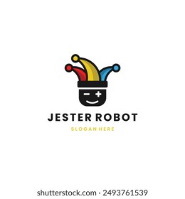 Jester robot logo design on isolated background