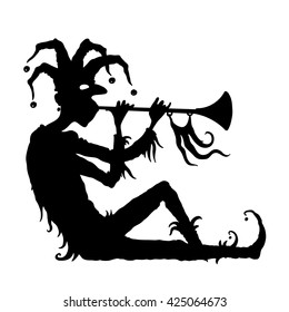 Jester silhouette.  Vector isolated illustration. For tattoo, logo, print , label, emblems and greeting card