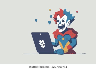 Jester telling jokes, Modern, Clean, Simple and Minimal, Streamlined Tech Illustration