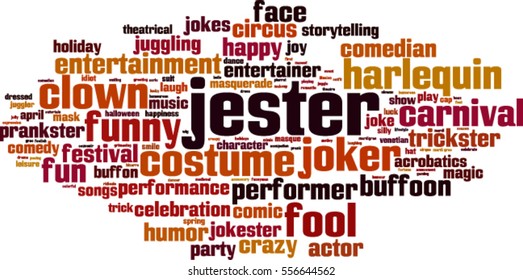 Jester word cloud concept. Vector illustration