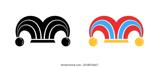 Jester's Hat icons. Silhouette and flat style. Vector icons.