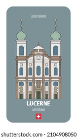 Jesuit Church in Lucerne, Switzerland. Architectural symbols of European cities. Colorful vector 