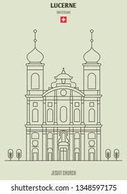 Jesuit Church in Lucerne, Switzerland. Landmark icon in linear style