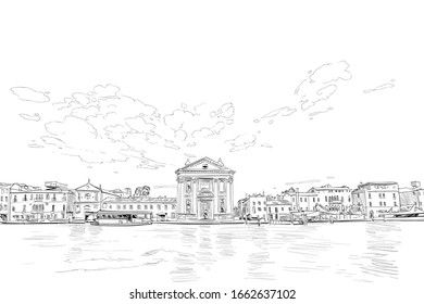 Jesuit Church. Venice. Italy. Hand drawn city sketch. Vector illustration.