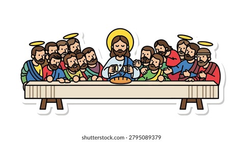 Jesus and apostles sitting at long table